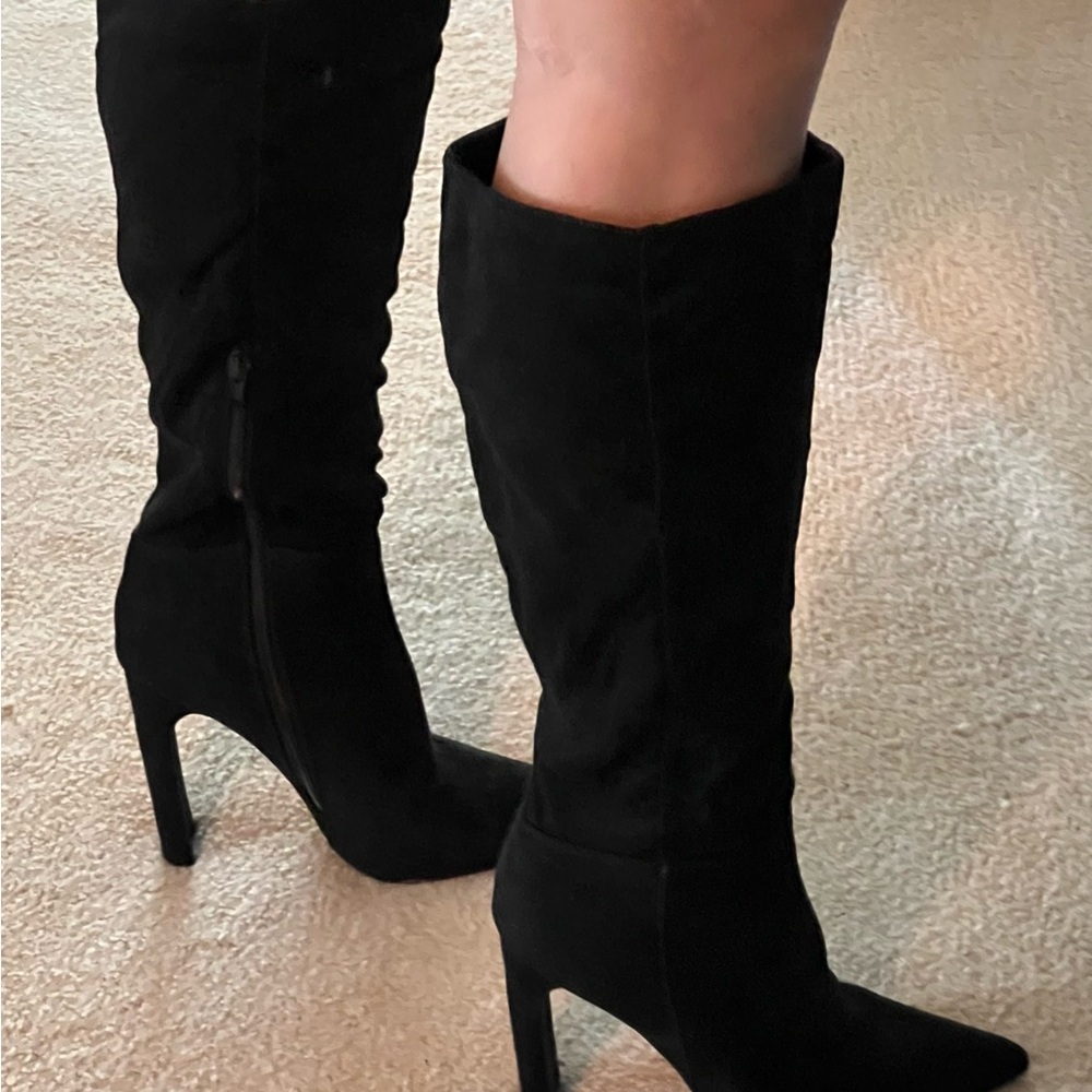 Suede Black Knee-High Women's Boots